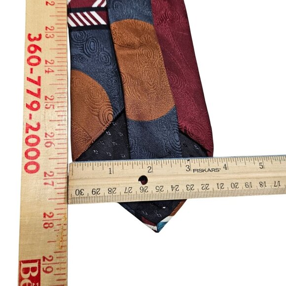 Halston III Men Retro Geometric Pattern Silk Tie Multicolor Burgundy Navy Orange - Picture 4 of 4